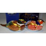 A Royal Crown Derby paperweight, Woodland Pheasant, boxed, gold stopper; Pheasant, weighted, boxed,