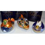 A Royal Crown Derby paperweight Duck, weighted, boxed, gold stopper; Carolina Duck, boxed,