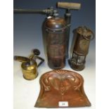 Metalware - an Eccles No 6 Miners lamp; a Primus brass blow torch;