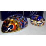 A Royal Crown Derby paperweight , Computer Mouse, boxed, gold stopper; Millenium Bug, boxed,