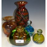 Glassware - a Mdina baluster shaped vase, a green glass stem vase,