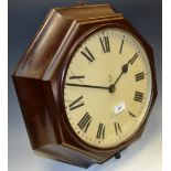 A George VI octagonal GPO bakelite wall clock, cream dial, Roman numerals, brown bakelite case,