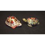 A Royal Crown Derby paperweight, Terrapin, gold stopper, boxed; another, Tortoise,