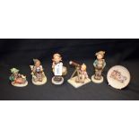 A Goebel ceramic figure, Star Gazer; others, Little Goat Herder, Brother, Sister,