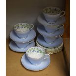 A Shelley Harebell tea set, comprising six cups and saucers,