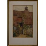 C H** (19th century) At the Cottage Gate indistinctly signed, watercolour, 25cm x 15.