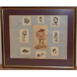 An interesting mounting of watercolours, etchings and sketches, various subjects, caricatures, etc,