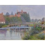 A**bourne River with Wooden Bridge signed, dated 1900, oil on board, 26.5cm x 34.