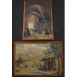 A Vartanian South American Village Scene signed, oil on board, 40cm x 60cm; others,