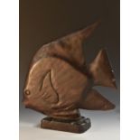 British School (20th century), a hardwood sculpture, of a fish,