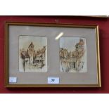 Continental School (19th century) A pair, Town Scenes watercolour, framed as one, 12cm x 9.