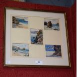 English School (20th century) A Series of Coastal Views watercolour, five framed as one,