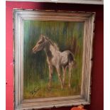 English School (mid-20th century) Grey Foal in Pasture indistinctly signed, mixed media,