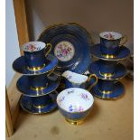 An Aynsley tea set for six comprising cake plate, side plates, sugar bowl, cream jug,