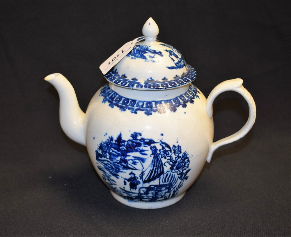 A Penningtons Liverpool Cormorant pattern globular teapot and cover,