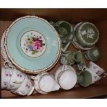 Ceramics - a pair of Royal Crown Derby cabinet plates; Wedgwood green Jasperware including vases,