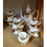 A Royal Albert Old Country Roses six setting coffee service including coffee pot;