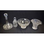 Cut Crystal - a square cut crystal decanter; a ship's decanter; a Doulton crystal fruit bowl;