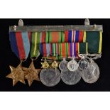 Medals, WW2, Territorial, group of five, corresponding miniatures en suite, Gnr. D.J.