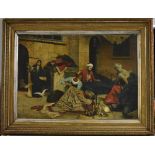Hodal (Orientalist School, 19th century) Carpet Makers by the Bazaar signed, oil on canvas,