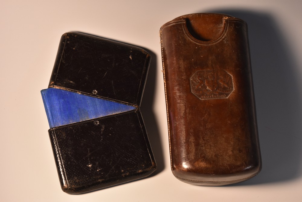 A 19th century brown leather pocket cheroot case, The Protector,