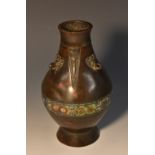 A 19th century Chinese cloisonné enamel and brown patinated bronze ovoid vase,