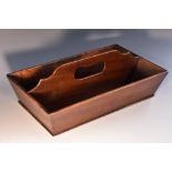A George III mahogany knife tray, shaped division with pierced handle, outswept borders, 37.