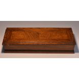 A 19th century pollard oak and exotic timber rectangular glove box, lift-off cover, beaded borders,
