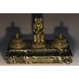 A 19th century Egyptian Revival verdigris patinated and verde antico inkstand,