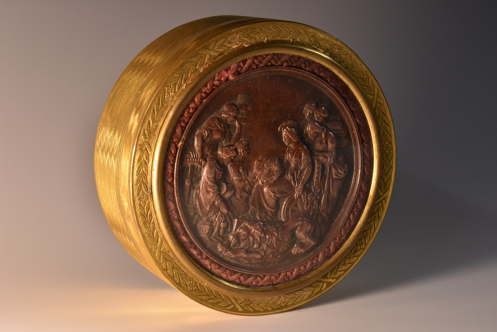 A 19th century gilt metal circular table box,