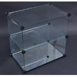 A 20th century collector's glass cabinet, rectangular plate top above two long shelves,