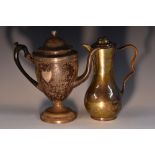 A 18th century Neo-classical Tole-Peite coffee pot, applied with silver shield, domed cover,
