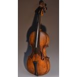 A 19th century Continental violin, 36cm one-piece back excluding button,