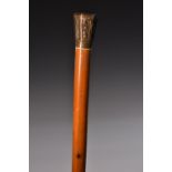 A Chinese silver mounted malacca gentleman's walking cane,