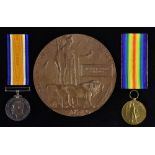 Medals, WW1, Great War Memorial Plaque & Medals - Pte.