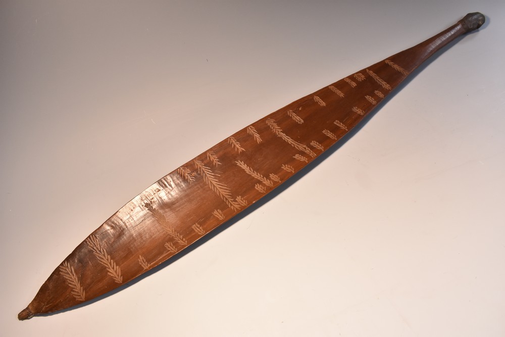 Tribal Art - an Australian Aboriginal hardwood woomera spear thrower,