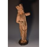 An Indo-European terracotta icon, of the Virgin Mary, crowned as Queen of Heaven, wearing robes,