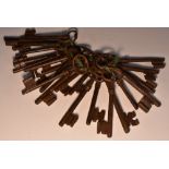 A collection of 18th and 19th keys, various styles and sizes,