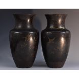 A pair of Japanese lacquer and iron ovoid vases,