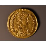 Coin, Roman, Valentinian II, AV solidus, Trier Mint 388-392 AD, obv: D N VALENTINIANVS P F AVG,