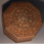 A 19th century Indian silver and brass marquetry hardwood octagonal box,