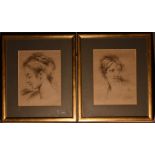 English School (18th century) A pair, Portraits of Young Ladies pencil and charcoal drawings, 21.