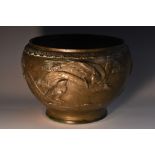 A Japanese brass ovoid jardiniere,