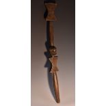 Tribal Art - an African figural status staff, double-sided,