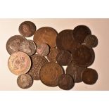 Coins, GB, George II, 1757 silver shilling, 2mm, 3g; George II, 1723 Hibernia farthing; others,