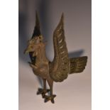 An Indian bronze incense burner, cast as a mythical bird, standing,