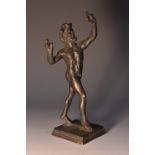 After the antique, a dark patinated bronze, Dancing Faun, rectangular base, 15.