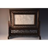 A Chinese pale jade and hardwood table screen,