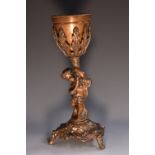 A 19th century French brown patinated bronze figural jardiniere or spill vase,