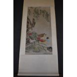 Chinese School (20th century), scroll, Waxwings, Magpies, Blossom Trees and Foliage,